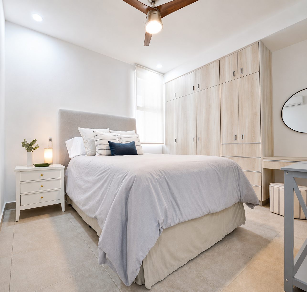 Second bedroom with queen bed and built-in wardrobes