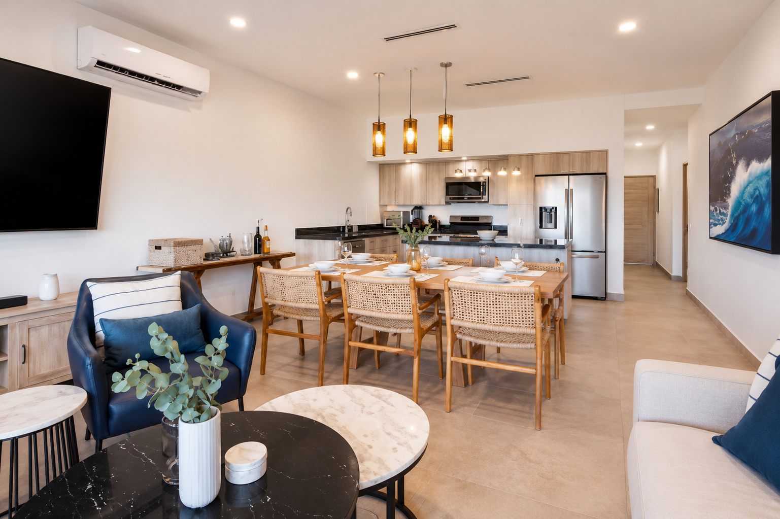 Open-plan living and dining area