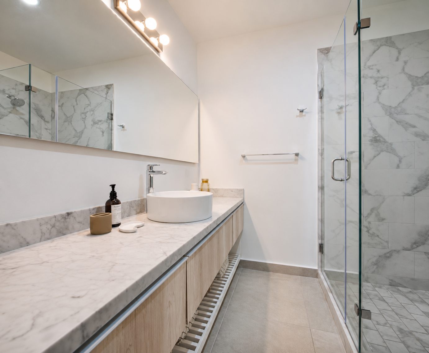 Second bathroom with vanity and corner shower