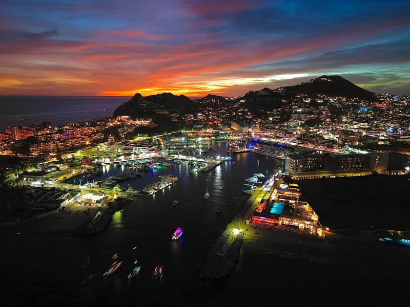 Cabo San Lucas Marina at dusk — evening view near our Pedregal Towers vacation rental