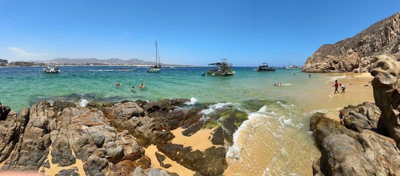 Pelican Beach panorama on the Pacific side — a hidden Cabo San Lucas Airbnb favorite for guests seeking quiet