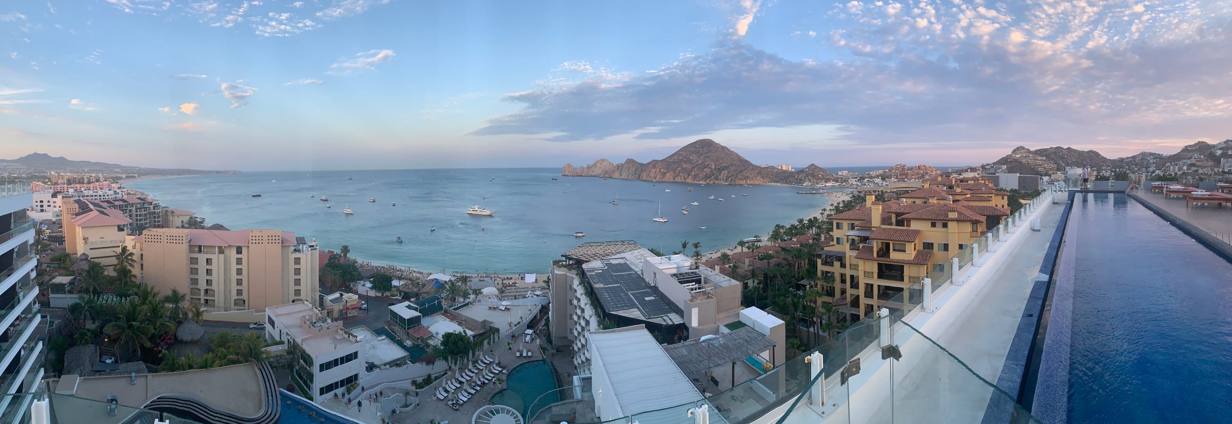 360-degree rooftop panorama from Pedregal Towers — Cabo San Lucas vacation rental view I photographed from my own condo